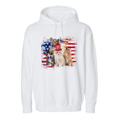 Funny Cat Patriotic USA Cat Lovers Cat Moms 4th July Garment-Dyed Fleece Hoodie