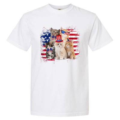 Funny Cat Patriotic USA Cat Lovers Cat Moms 4th July Garment-Dyed Heavyweight T-Shirt