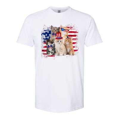 Funny Cat Patriotic USA Cat Lovers Cat Moms 4th July Softstyle CVC T-Shirt