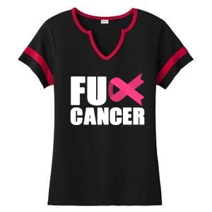 FU Cancer Pink Ribbon Breast Cancer Awareness Ladies Halftime Notch Neck Tee