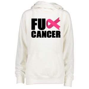 FU Cancer Pink Ribbon Breast Cancer Awareness Womens Funnel Neck Pullover Hood