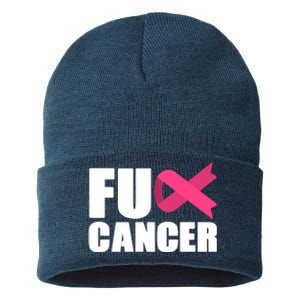 FU Cancer Pink Ribbon Breast Cancer Awareness Sustainable Knit Beanie