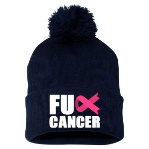 FU Cancer Pink Ribbon Breast Cancer Awareness Pom Pom 12in Knit Beanie