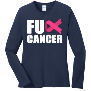 FU Cancer Pink Ribbon Breast Cancer Awareness Ladies Long Sleeve Shirt