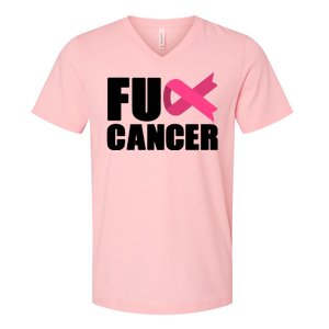 FU Cancer Pink Ribbon Breast Cancer Awareness V-Neck T-Shirt