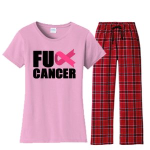 FU Cancer Pink Ribbon Breast Cancer Awareness Women's Flannel Pajama Set