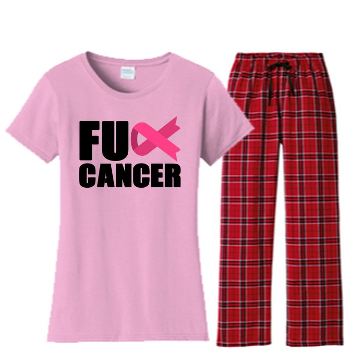 FU Cancer Pink Ribbon Breast Cancer Awareness Women's Flannel Pajama Set