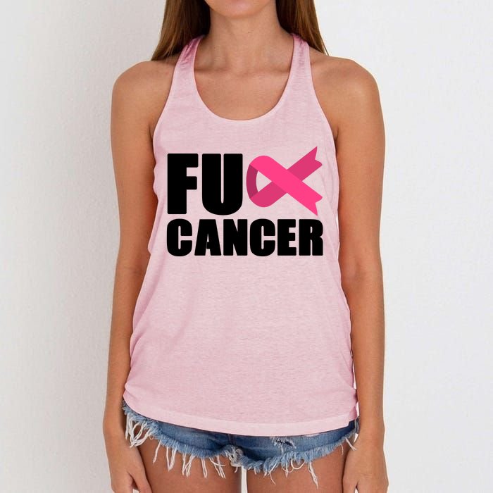 FU Cancer Pink Ribbon Breast Cancer Awareness Women's Knotted Racerback Tank