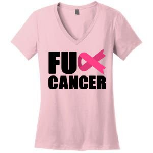 FU Cancer Pink Ribbon Breast Cancer Awareness Women's V-Neck T-Shirt