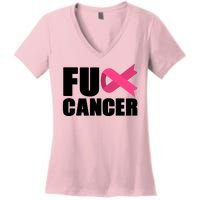 FU Cancer Pink Ribbon Breast Cancer Awareness Women's V-Neck T-Shirt