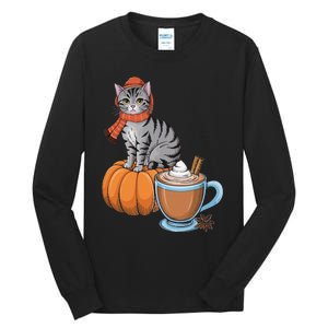 Funny Cat Pumpkin Spice Coffee Thanksgiving Autumn Cat Lover Tall Long Sleeve T-Shirt