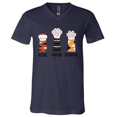 Funny Cat Paws Rock Paper Scissors Loves Playing V-Neck T-Shirt