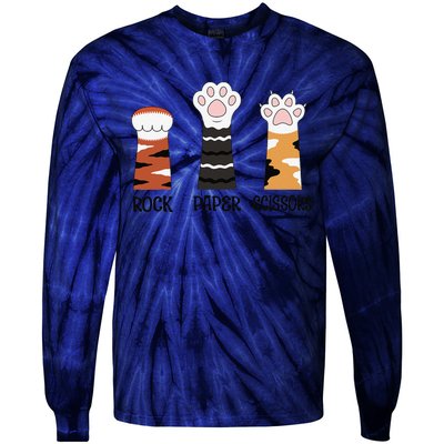 Funny Cat Paws Rock Paper Scissors Loves Playing Tie-Dye Long Sleeve Shirt