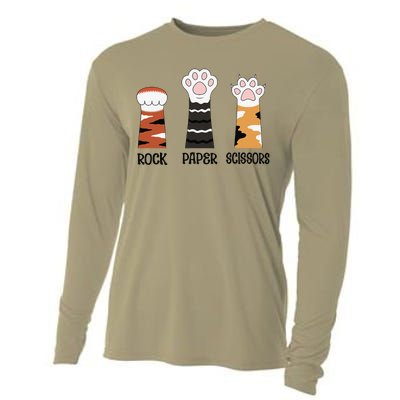 Funny Cat Paws Rock Paper Scissors Loves Playing Cooling Performance Long Sleeve Crew