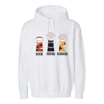 Funny Cat Paws Rock Paper Scissors Loves Playing Garment-Dyed Fleece Hoodie