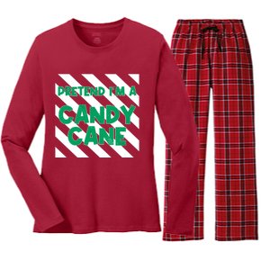 Funny Christmas Pretend Im A Candy Cane Women's Long Sleeve Flannel Pajama Set 