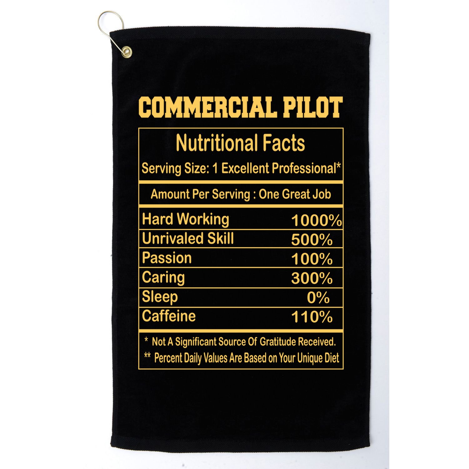 Funny Commercial Pilot Nutritional Facts Motivational Quote Cute Gift Golf Towel