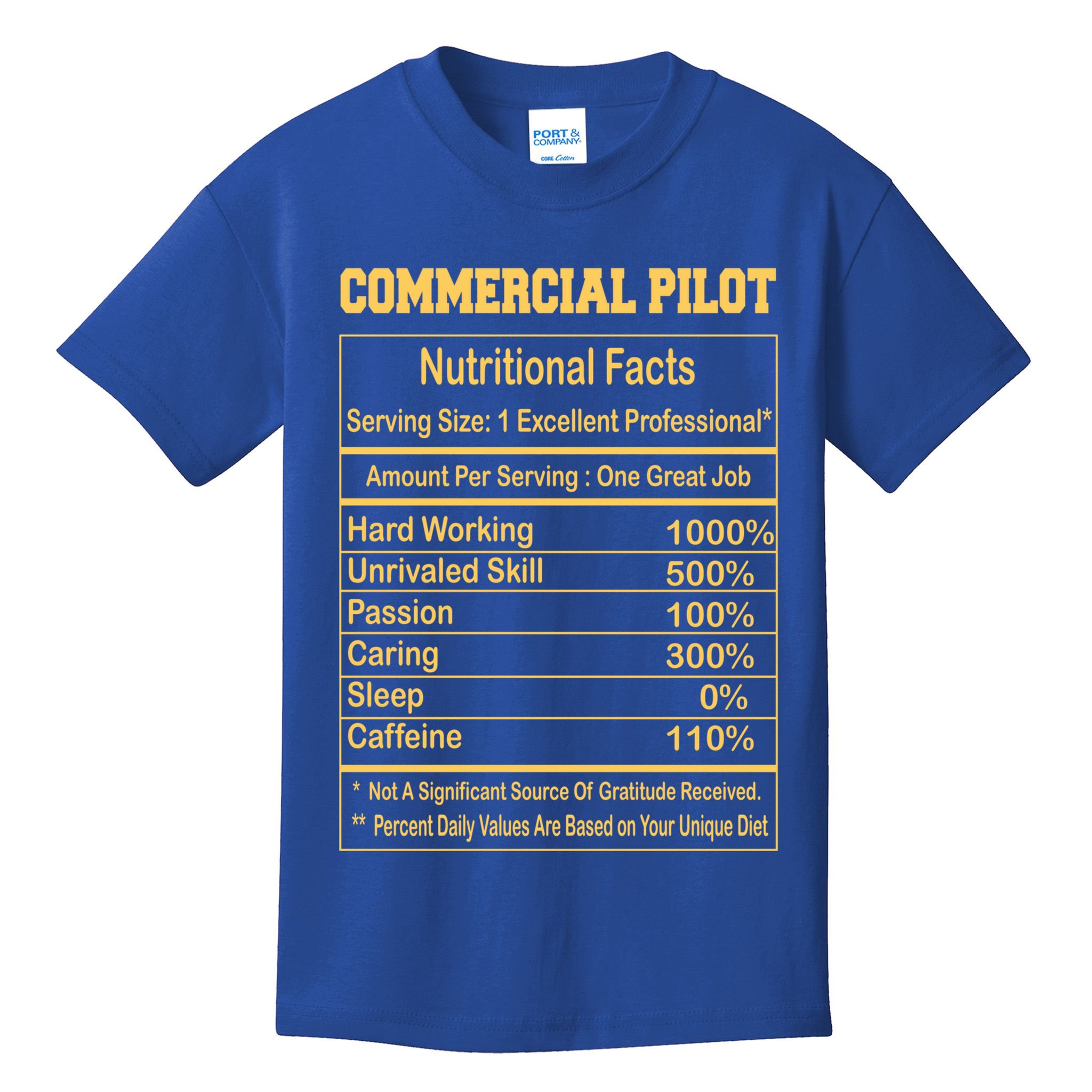 Funny Commercial Pilot Nutritional Facts Motivational Quote Cute Gift Kids T-Shirt