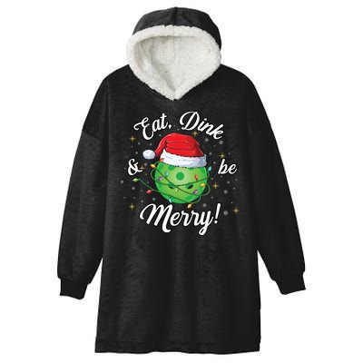 Funny Christmas Pickleball Santa Lights Eat Dink And Be Merry Gift Hooded Wearable Blanket