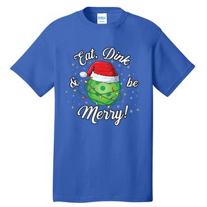 Funny Christmas Pickleball Santa Lights Eat Dink And Be Merry Gift Tall T-Shirt