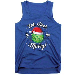 Funny Christmas Pickleball Santa Lights Eat Dink And Be Merry Gift Tank Top