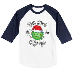 Funny Christmas Pickleball Santa Lights Eat Dink And Be Merry Gift Baseball Sleeve Shirt