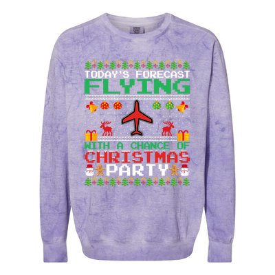 Flying Christmas Party Airplane Pilot Christmas Ugly Style Gift Colorblast Crewneck Sweatshirt