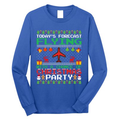 Flying Christmas Party Airplane Pilot Christmas Ugly Style Gift Long Sleeve Shirt