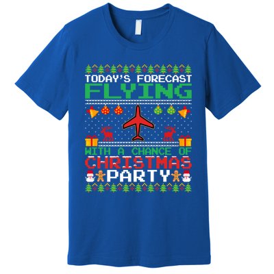 Flying Christmas Party Airplane Pilot Christmas Ugly Style Gift Premium T-Shirt