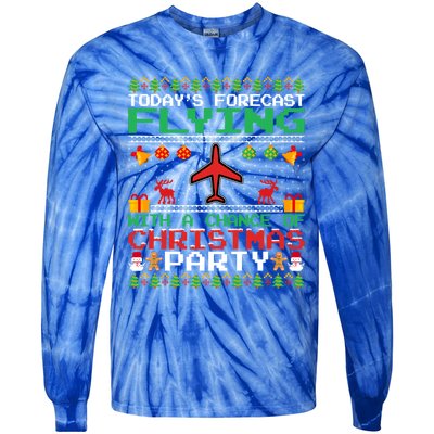 Flying Christmas Party Airplane Pilot Christmas Ugly Style Gift Tie-Dye Long Sleeve Shirt