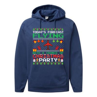 Flying Christmas Party Airplane Pilot Christmas Ugly Style Gift Performance Fleece Hoodie