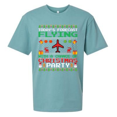 Flying Christmas Party Airplane Pilot Christmas Ugly Style Gift Sueded Cloud Jersey T-Shirt