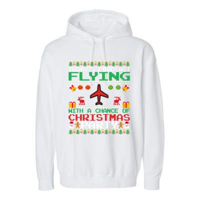 Flying Christmas Party Airplane Pilot Christmas Ugly Style Gift Garment-Dyed Fleece Hoodie