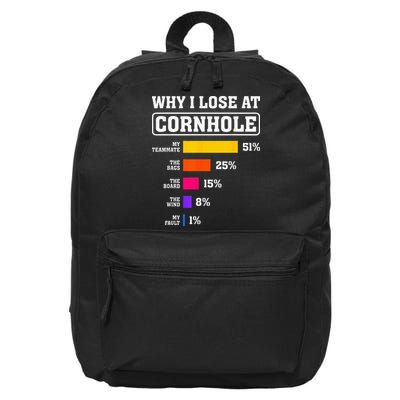 Funny Cornhole Players Why I Lose At Cornhole 16 in Basic Backpack