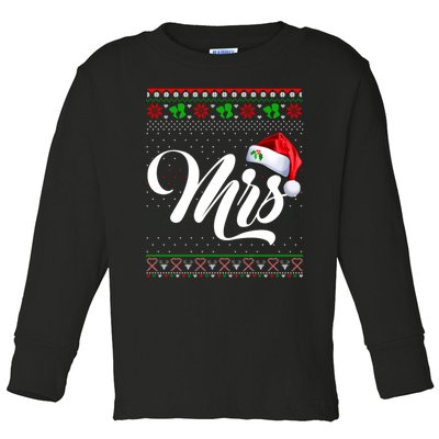 Funny Christmas Pajamas Matching Couples Santa Mr And Mrs Toddler Long Sleeve Shirt