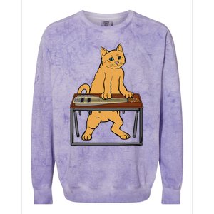 Funny Cat Playing Pedal Steel Country Blues Colorblast Crewneck Sweatshirt