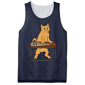 Funny Cat Playing Pedal Steel Country Blues Mesh Reversible Basketball Jersey Tank