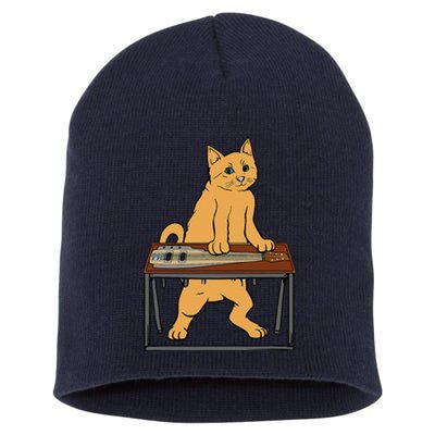 Funny Cat Playing Pedal Steel Country Blues Short Acrylic Beanie