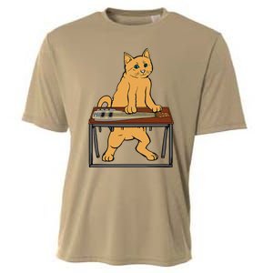 Funny Cat Playing Pedal Steel Country Blues Cooling Performance Crew T-Shirt