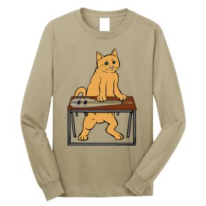 Funny Cat Playing Pedal Steel Country Blues Long Sleeve Shirt