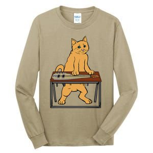 Funny Cat Playing Pedal Steel Country Blues Tall Long Sleeve T-Shirt