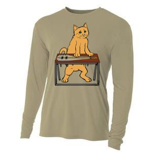 Funny Cat Playing Pedal Steel Country Blues Cooling Performance Long Sleeve Crew