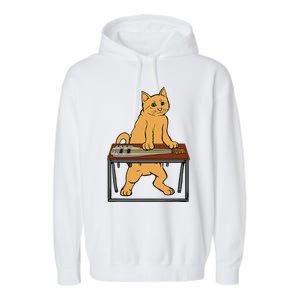 Funny Cat Playing Pedal Steel Country Blues Garment-Dyed Fleece Hoodie