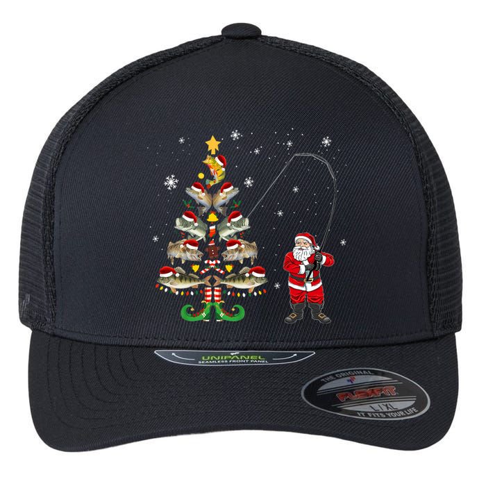 Fishermans Christmas Pajama Gift Tree Lights Merry Fishmas Flexfit Unipanel Trucker Cap