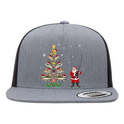 Fishermans Christmas Pajama Gift Tree Lights Merry Fishmas Flat Bill Trucker Hat