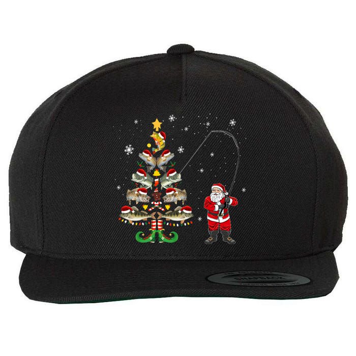 Fishermans Christmas Pajama Gift Tree Lights Merry Fishmas Wool Snapback Cap