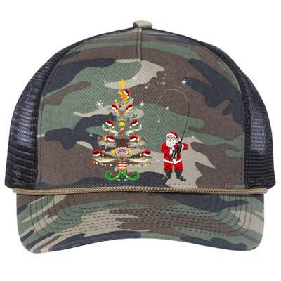 Fishermans Christmas Pajama Gift Tree Lights Merry Fishmas Retro Rope Trucker Hat Cap