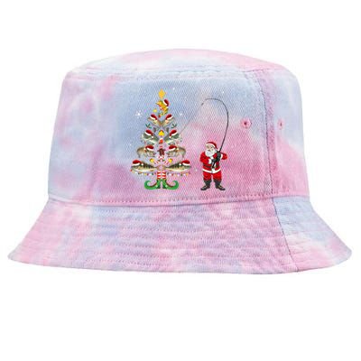 Fishermans Christmas Pajama Gift Tree Lights Merry Fishmas Tie-Dyed Bucket Hat