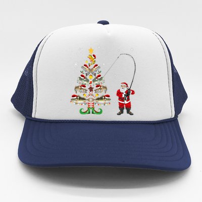 Fishermans Christmas Pajama Gift Tree Lights Merry Fishmas Trucker Hat