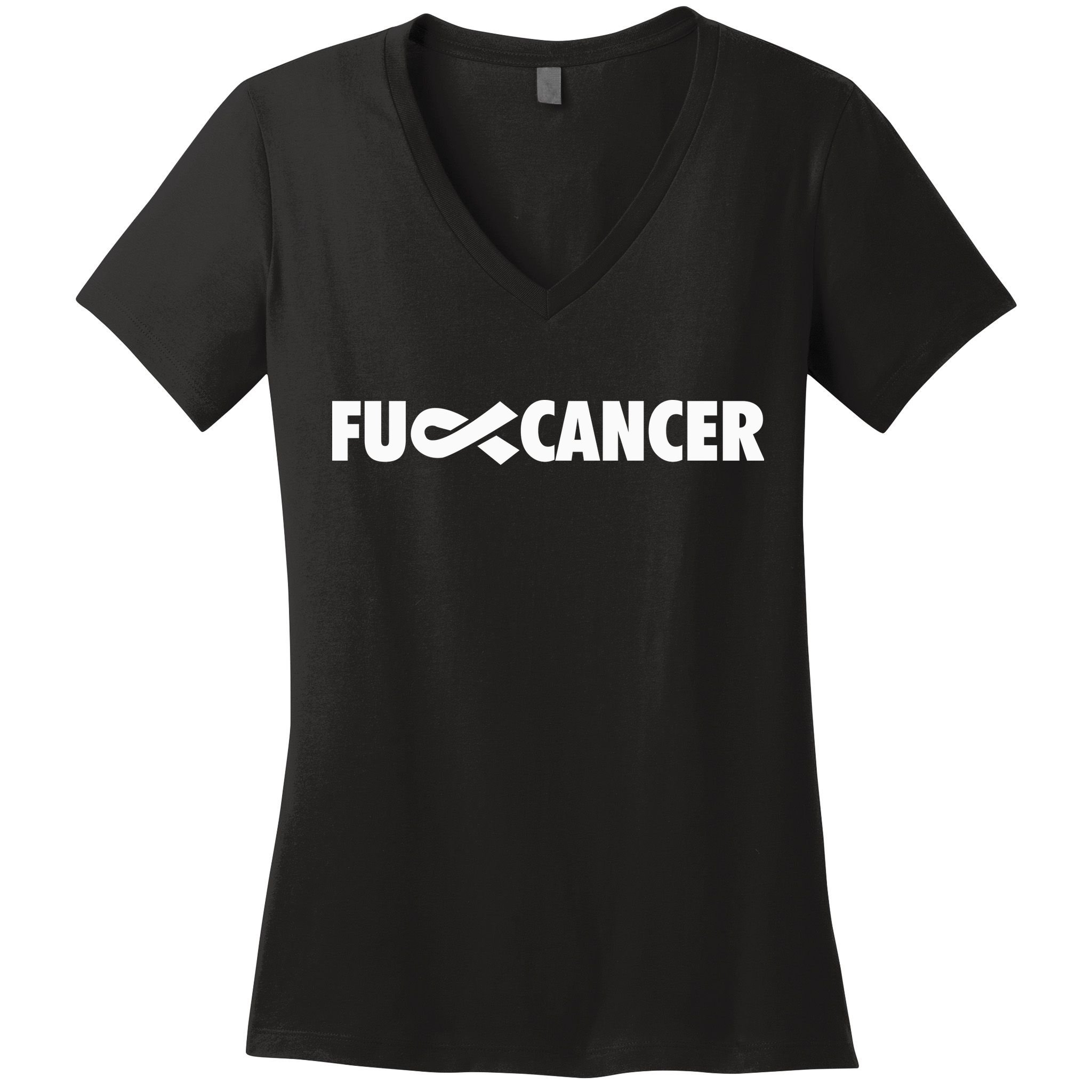 Fuck Cancer Pink F U Fu Inner Ribbon Cancer Awareness Symbol Gift Women's V-Neck T-Shirt